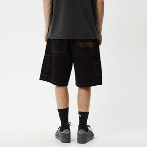 AFENDS Scorched Harper Denim Baggy Workwear Short - Washed Black