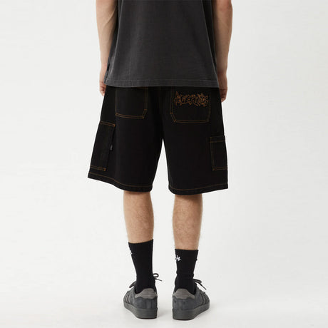 AFENDS Scorched Harper Denim Baggy Workwear Short - Washed Black