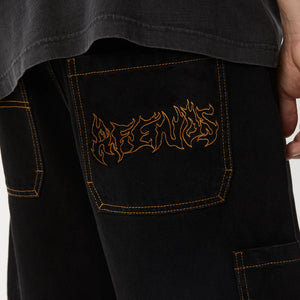 AFENDS Scorched Harper Denim Baggy Workwear Short - Washed Black