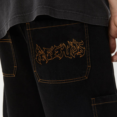 AFENDS Scorched Harper Denim Baggy Workwear Short - Washed Black