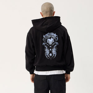 AFENDS Scorpius Recycled Distressed Boxy Zip Hood - Stone Black
