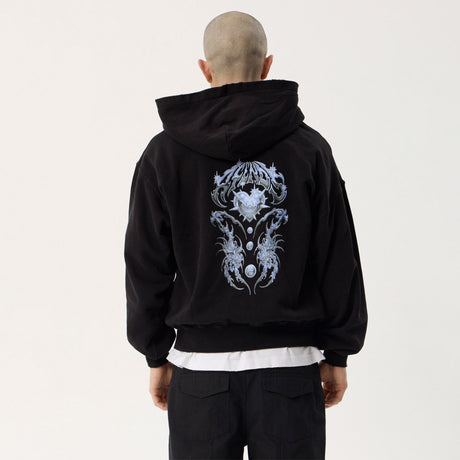 AFENDS Scorpius Recycled Distressed Boxy Zip Hood - Stone Black