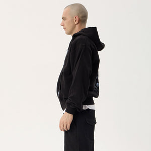 AFENDS Scorpius Recycled Distressed Boxy Zip Hood - Stone Black