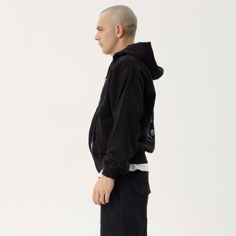AFENDS Scorpius Recycled Distressed Boxy Zip Hood - Stone Black