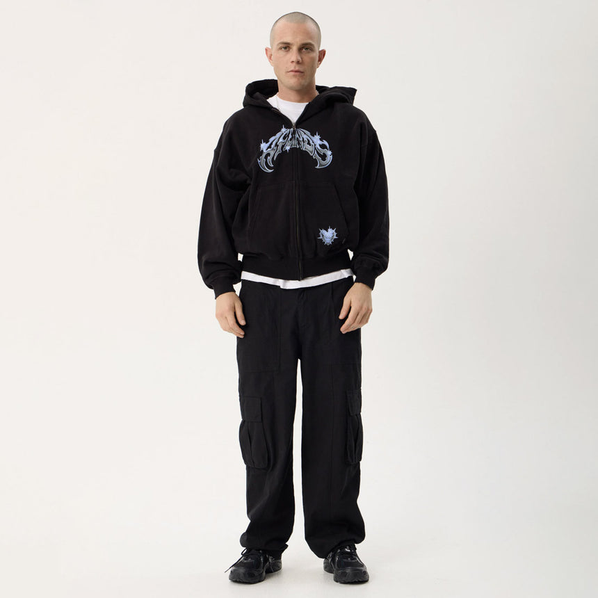 AFENDS Scorpius Recycled Distressed Boxy Zip Hood - Stone Black