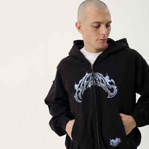 AFENDS Scorpius Recycled Distressed Boxy Zip Hood - Stone Black