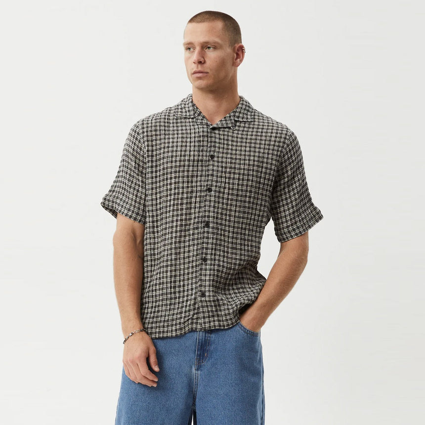 AFENDS Asta Seersucker Regular Shirt - Steel Check