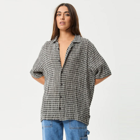 AFENDS Asta Seersucker Regular Shirt - Steel Check