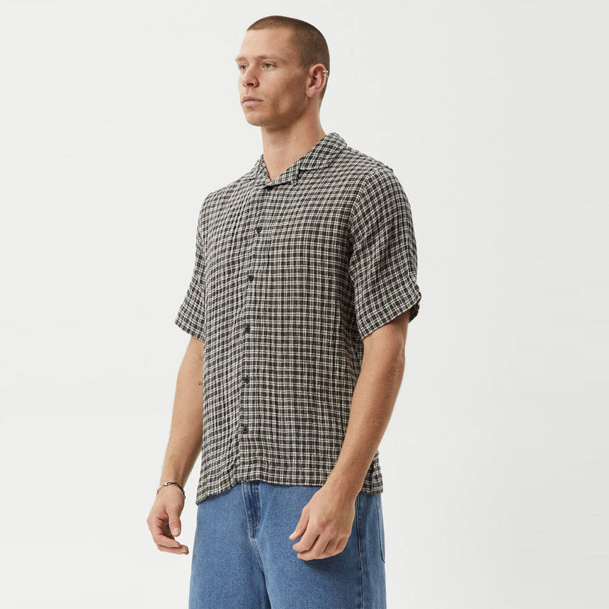 AFENDS Asta Seersucker Regular Shirt - Steel Check
