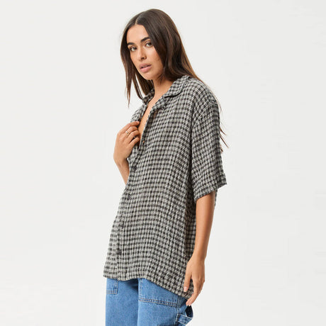AFENDS Asta Seersucker Regular Shirt - Steel Check