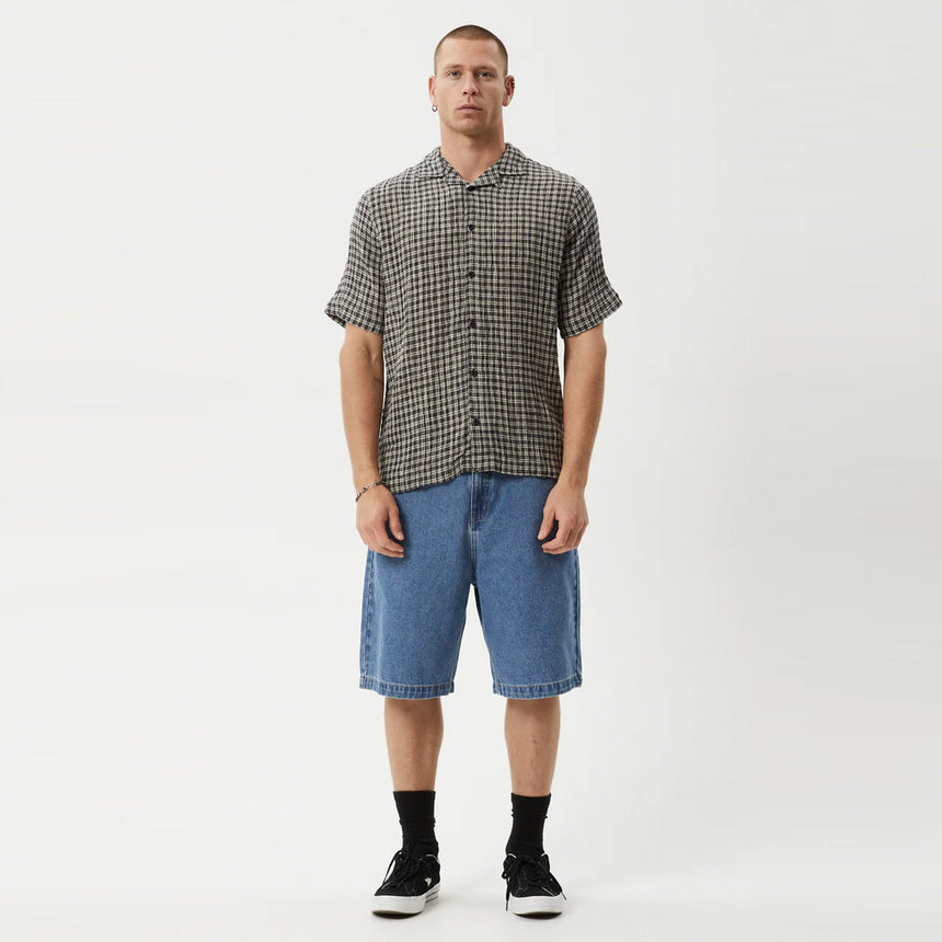 AFENDS Asta Seersucker Regular Shirt - Steel Check