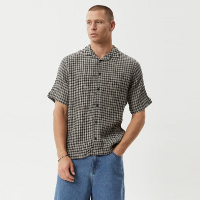 AFENDS Asta Seer Sucker Regular Shirt - Steel Check