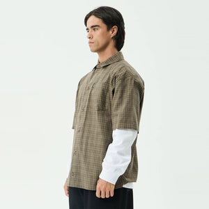 AFENDS Shadow Short Sleeve Shirt - Stone Check