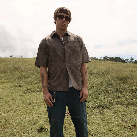 AFENDS Shadow Short Sleeve Shirt - Stone Check
