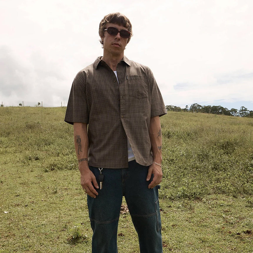 AFENDS Shadow Short Sleeve Shirt - Stone Check