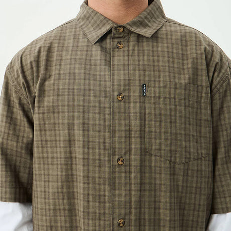 AFENDS Shadow Short Sleeve Shirt - Stone Check