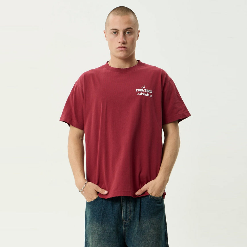 AFENDS Sonoran Boxy Tee - Washed Burgundy