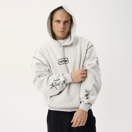AFENDS Spiritual Recycled Distressed Boxy Hood - Grey Marle