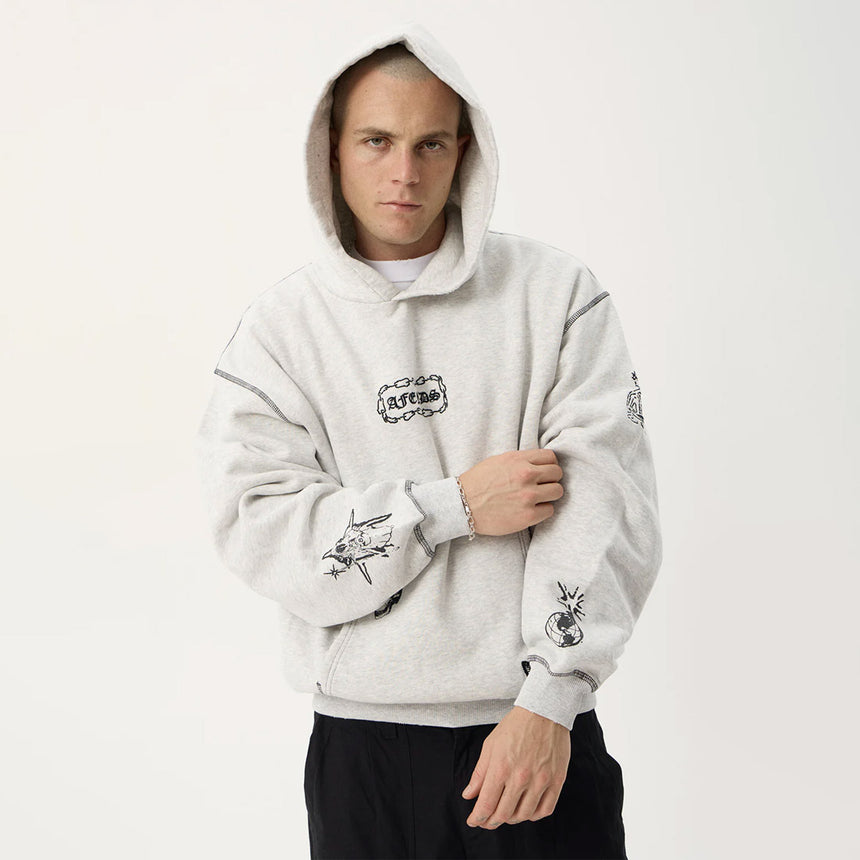 AFENDS Spiritual Recycled Distressed Boxy Hood - Grey Marle