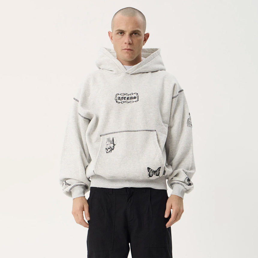AFENDS Spiritual Recycled Distressed Boxy Hood - Grey Marle