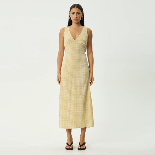 AFENDS Sunday Seersucker Check Maxi Dress - Lemon Check