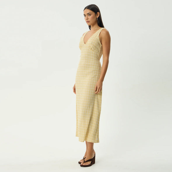 AFENDS Sunday Seersucker Check Maxi Dress - Lemon Check