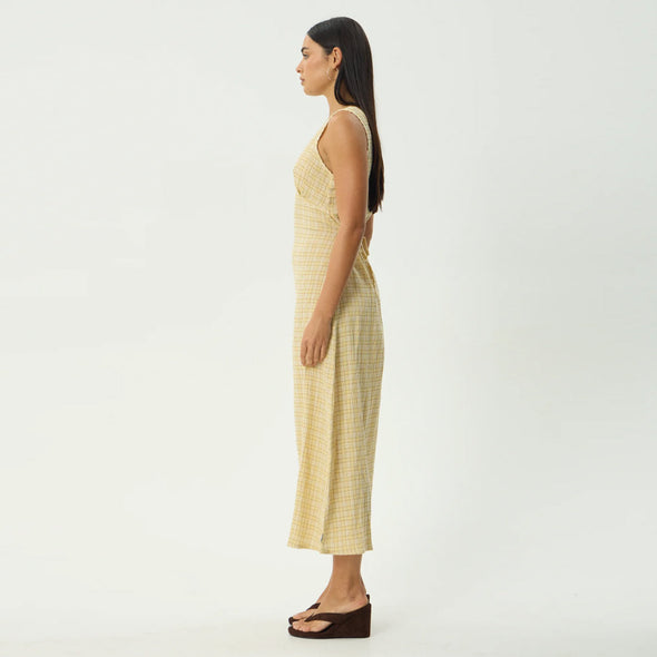 AFENDS Sunday Seersucker Check Maxi Dress - Lemon Check
