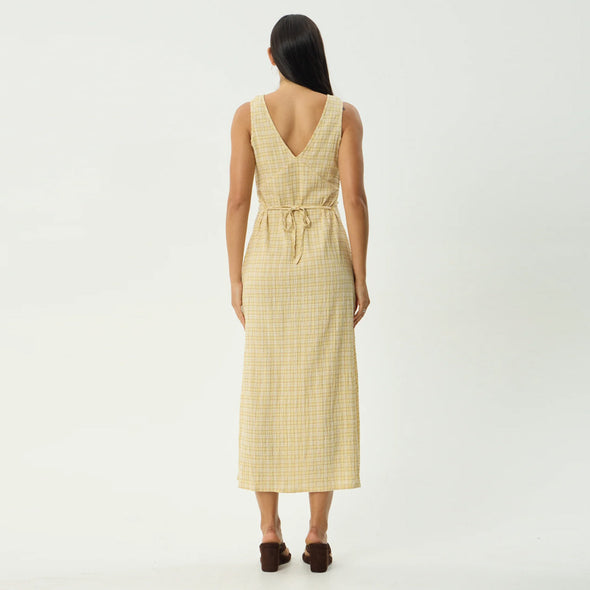 AFENDS Sunday Seersucker Check Maxi Dress - Lemon Check