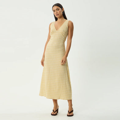 AFENDS Sunday Seersucker Check Maxi Dress - Lemon Check