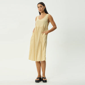 AFENDS Sunday Seersucker Check Midi Dress - Lemon Check