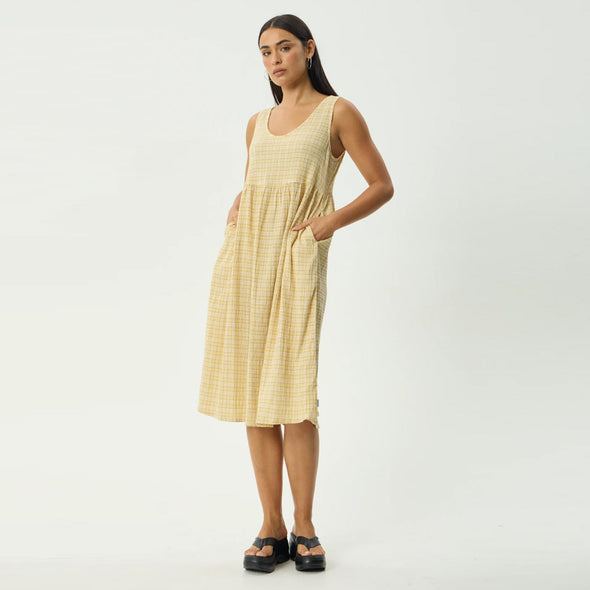 AFENDS Sunday Seersucker Check Midi Dress - Lemon Check