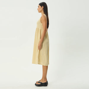 AFENDS Sunday Seersucker Check Midi Dress - Lemon Check