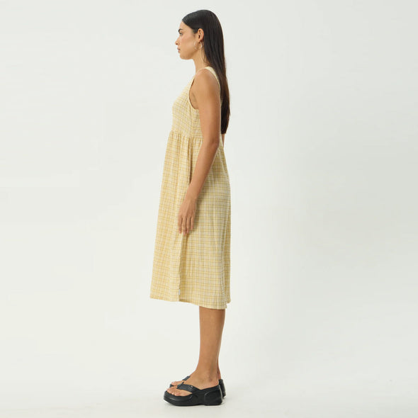 AFENDS Sunday Seersucker Check Midi Dress - Lemon Check