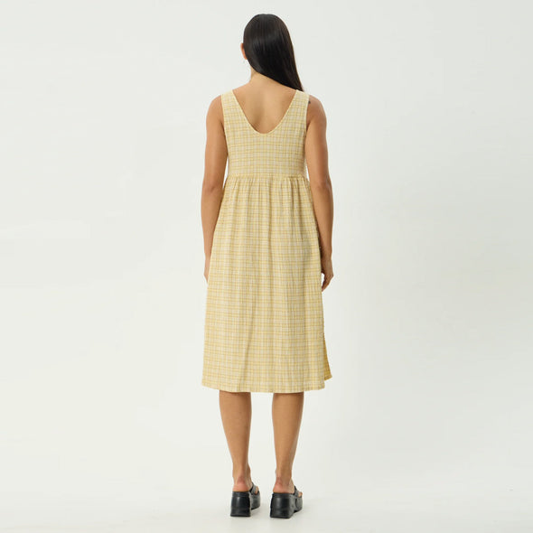 AFENDS Sunday Seersucker Check Midi Dress - Lemon Check