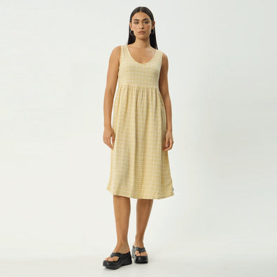 AFENDS Sunday Seersucker Check Midi Dress - Lemon Check