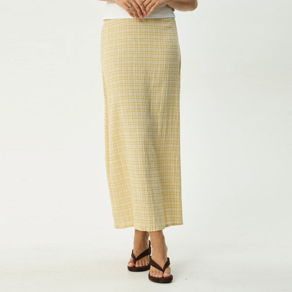 AFENDS Sunday Seersucker Maxi Skirt - Lemon Check
