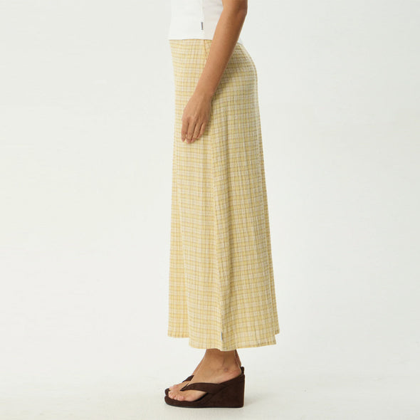 AFENDS Sunday Seersucker Maxi Skirt - Lemon Check