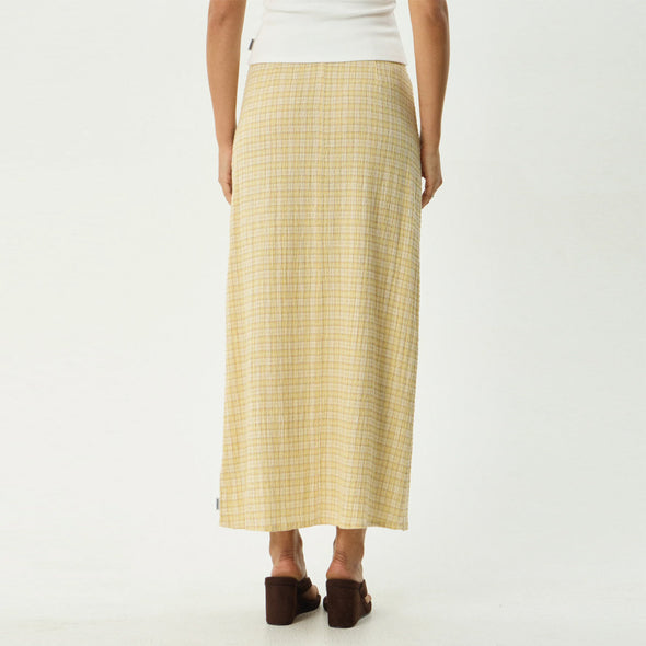 AFENDS Sunday Seersucker Maxi Skirt - Lemon Check