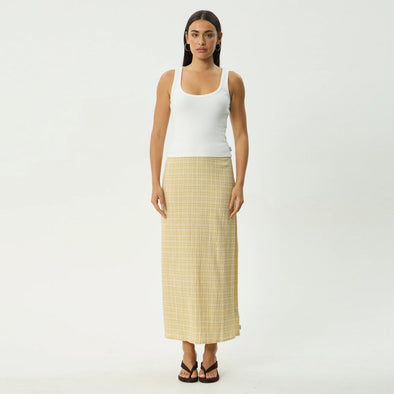 AFENDS Sunday Seersucker Maxi Skirt - Lemon Check