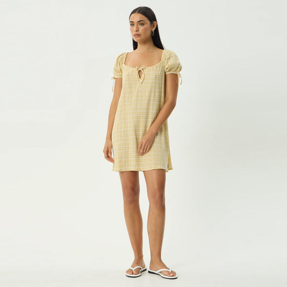 AFENDS Sunday Seersucker Mini Dress - Lemon Check