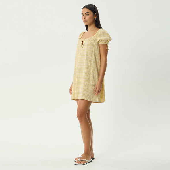 AFENDS Sunday Seersucker Mini Dress - Lemon Check