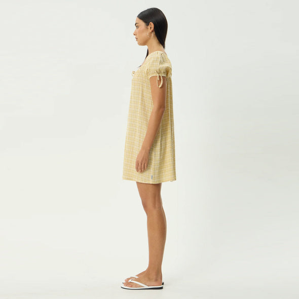 AFENDS Sunday Seersucker Mini Dress - Lemon Check
