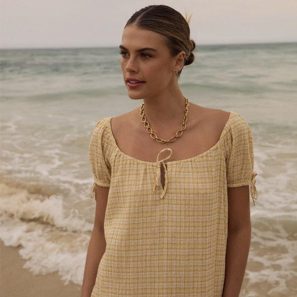 AFENDS Sunday Seersucker Mini Dress - Lemon Check