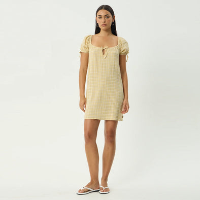 AFENDS Sunday Seersucker Mini Dress - Lemon Check
