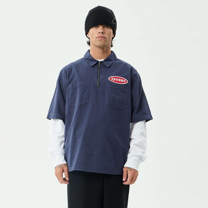 AFENDS Supply Workwear Short Sleeve Shirt - Washed Deep Sea