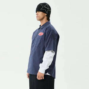 AFENDS Supply Workwear Short Sleeve Shirt - Washed Deep Sea