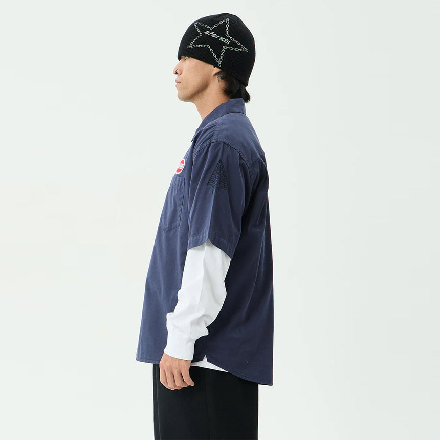 AFENDS Supply Workwear Short Sleeve Shirt - Washed Deep Sea