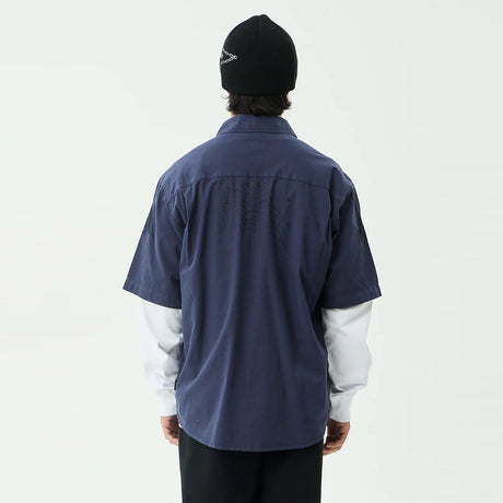 AFENDS Supply Workwear Short Sleeve Shirt - Washed Deep Sea
