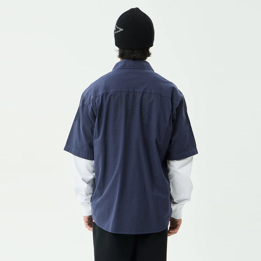 AFENDS Supply Workwear Short Sleeve Shirt - Washed Deep Sea