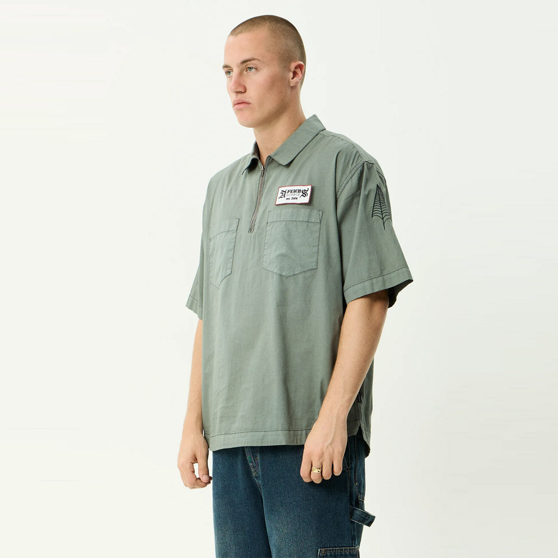 AFENDS Supply Workwear Short Sleeve Shirt - Washed Sycamore